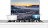 KitchenYeah Spatscherm keuken 70x50 cm - Winter - Bergen - Zon - Avond - Aluminium