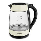 Zelmer ZCK8011I Glazen waterkoker met led, inhoud 1,7 liter, 2200 W, 360 graden fitting, draadloos, automatische uitschakeling, droogloopbeveiliging, BPA-vrije crème,roestvrij staal