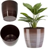 Merkloos KADAX Bloempot, plantenpot, ronde kunststof bloempot voor cactussen, varens, glanzende bloempot voor balkon, woning en terras, 14 cm, bruin