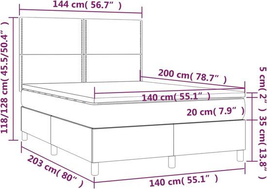 vidaXL Boxspring met matras stof blauw 140x200 cm