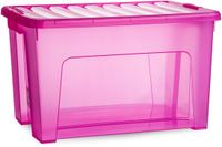 PLASTICFORTE Opslagbox - met deksel - transparant roze - 47 liter - 54 x 38 x 32 cm - kunststof