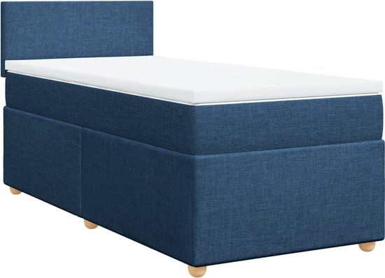 vidaXL Boxspring met matras stof blauw 90x200 cm