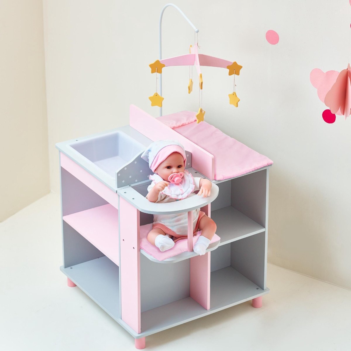 Olivia's Little World Houten verschoontafel met opbergruimte Poppenmeubel TD-0203AG