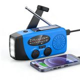 Zelurxx Zonne-energie radio, draagbare radio met handaandrijving en LED-zaklamp, noodradio met AM/FM en weersvoorspelling, 2000mAh batterij, handaangedreven dynamo, powerbank voor smartphones, blauw