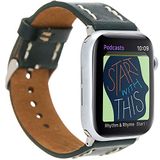 VENTA® Lederen armband voor Apple Watch 1/2/3/4/5 wisselarmband, compatibel met Apple Watch, vervangende armband, echt leer (42-44 mm, mosgroen / VA13-V6) + adapterset zilver