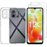 Phonillico® Case for Xiaomi Redmi 12C and 2 Tempered Glasses Screen Protector