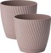 Form Plastic Plantenpot/bloempot Waves - 2x - kunststof - beige - D17 x H15 cm - met opvang schotel - rond