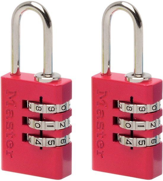 Masterlock - Set van 2 gekleurde hangsloten - 3 cijferige code - Aluminium - 7620EURTCOL