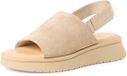Tamaris Dames Plateau Sandalen Beige Leer Sleehak Klittenband 37