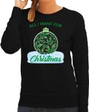 Bellatio Decorations Wiet Kerstbal sweater / kersttrui All i want for Christmas zwart voor dames - Kerstkleding / Christmas outfit XL