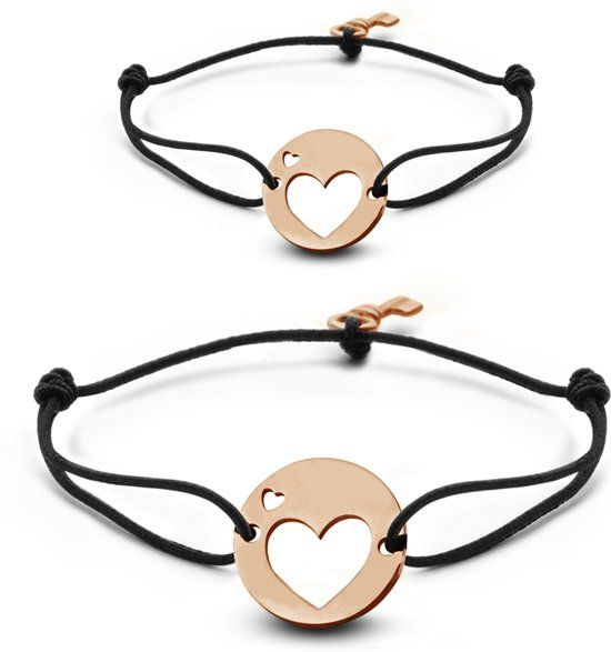 Key Moments Duo armband met stalen open hart en sleutel - rosÃ©kleurig