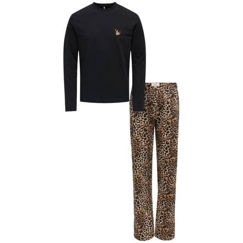 ONLY KIDS ONLY GIRL pyjama met panterprint - bruin/zwart