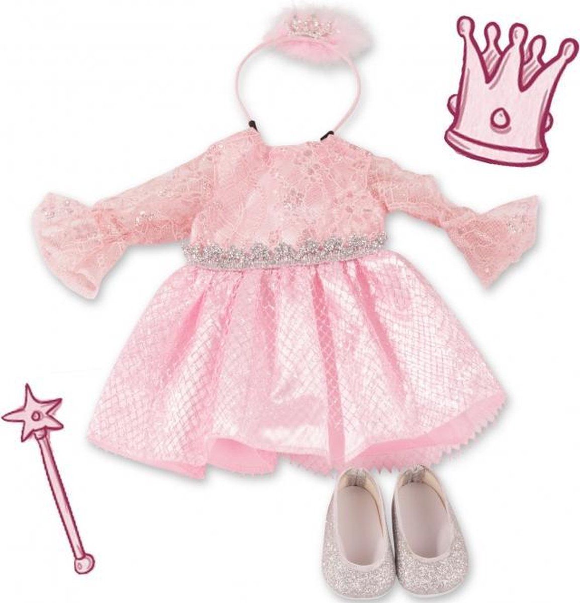 Gotz Götz poppenkleding combi Koninklijk - roze - voor XM pop 36cm