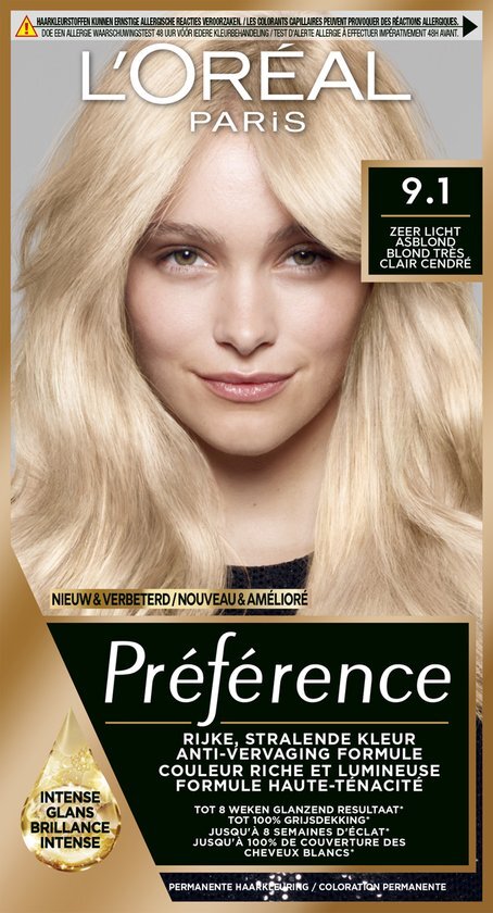 L'Oréal Récital Préférence 9.1 - Zeer Licht Asblond - Haarverf met Color extender