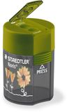 STAEDTLER dubbele puntenslijper met potje, groen-grijs, bloemdesign