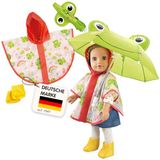 Heless 672 Poppenregen-set „Froschi Carlo“ met paraplu, regencape en laarsjes, voor poppen van 35–45 cm