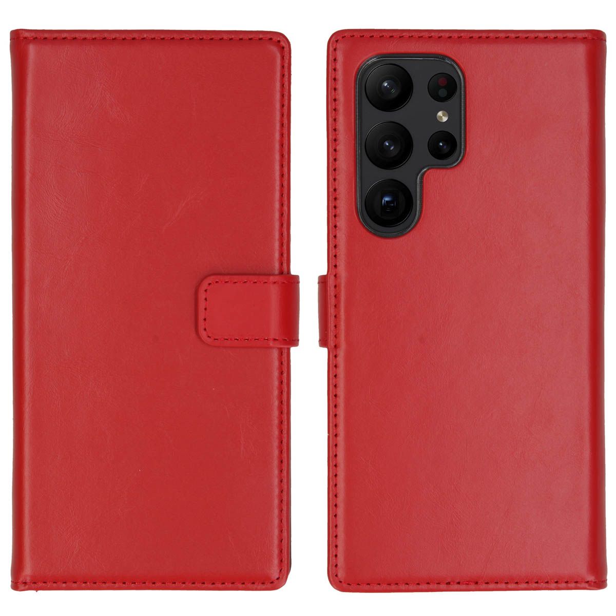 Selencia Echt Lederen Bookcase voor Samsung Galaxy S23 Ultra - Rood - Wallet Case