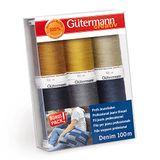 Gütermann creativ Naaigarenset met 6 spoelen professionele jeansdraad denim 100 m in de typische jeansquiltkleuren