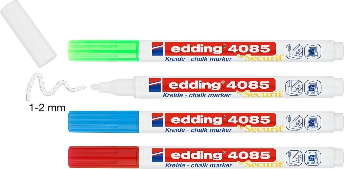 Edding Krijtstiften - 4 kleuren krijtmarkers - Puntdikte van 1-2 mm - Geschikt als raamstift