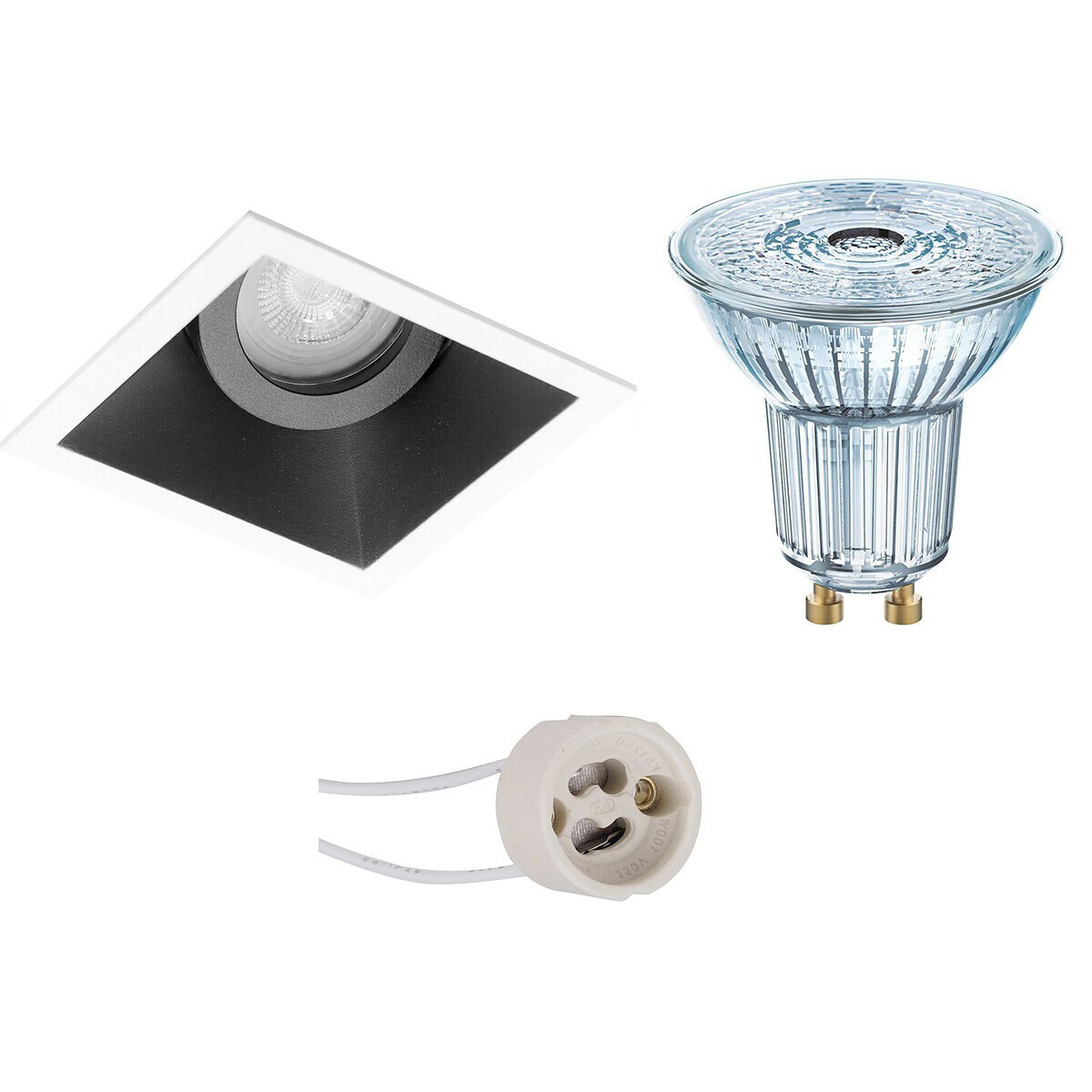 Osram - LED Spot Set - Parathom PAR16 930 36D - Pragmi Zano Pro - GU10 Fitting - Dimbaar - Inbouw Vierkant - Mat Zwart/Wit - 3.7W - Warm Wit 3000K - Kantelbaar - 93mm