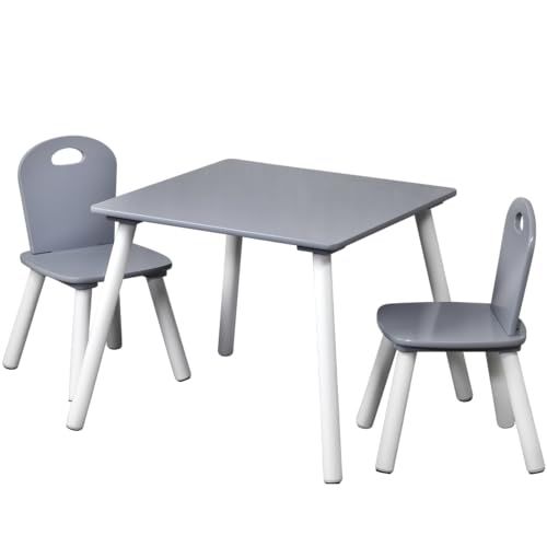 KESPER Kindertafel met 2 stoelen, houtvezelplaat, 55 x 55 x 45 cm, wit, grijs