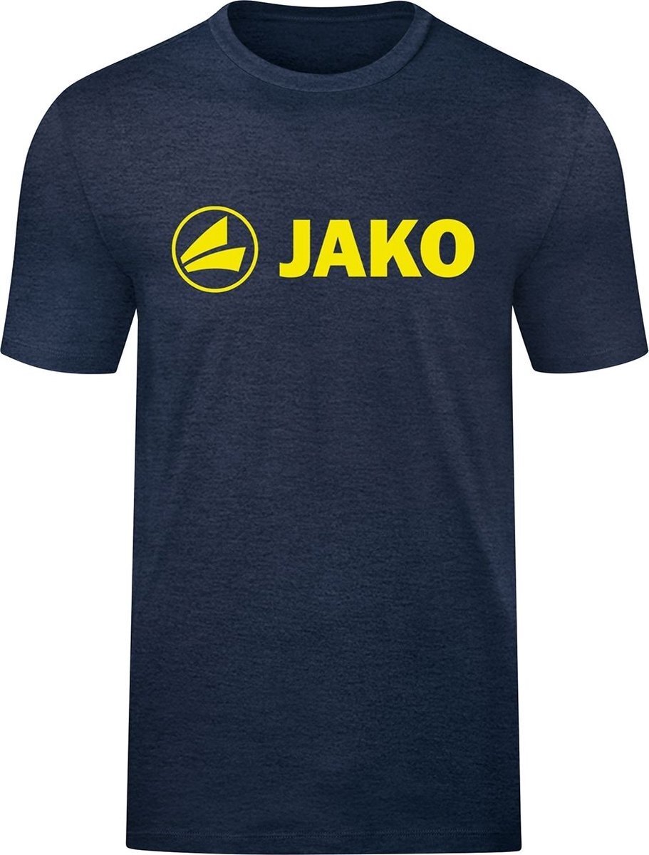 JAKO Promo T-Shirt Heren - Marine Gemeleerd / Fluogeel