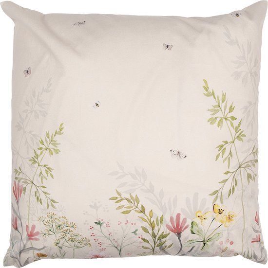 Clayre & Eef Kussenhoes 45x45 cm Beige Polyester Bloemen | Landelijk