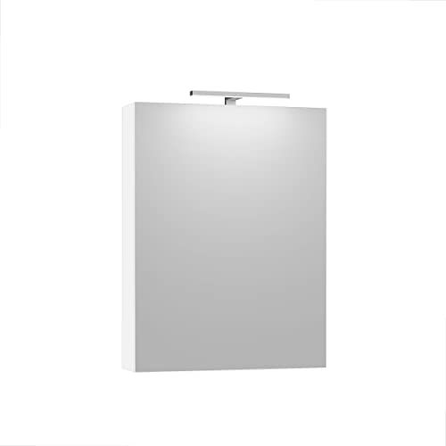 Baikal Wegkast met spiegel, multifunctionele badkamerkast, optie met of zonder LED-licht. Eenvoudige plaatsing. Merino-kast met LED-wandlamp, 60 cm, wit
