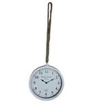 DRW Wit horloge om op te hangen, vintage, met jute touw, 26 cm diameter