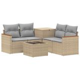 vidaXL - Bankstel - 6 - st - Beige - en - Lichtgrijs - Poly - Rattan - en - Staal