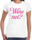 Bellatio Decorations Cadeau T-shirt dames - wit - glitter roze - wine Not? - themafeest / foute party M