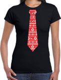 Bellatio Decorations Stropdas Kerst T-shirt Kerstpatroon - Shirt - Dames - Zwart XXL