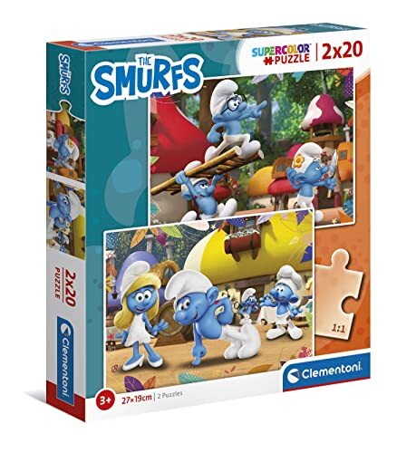 Clementoni The Smurfs Supercolor Smurfs-2 x 20 (bevat 2 20 stukjes) - Made in Italy kinderen 3 jaar, Smurfs, cartoon-puzzel, meerkleurig, medium, 24789