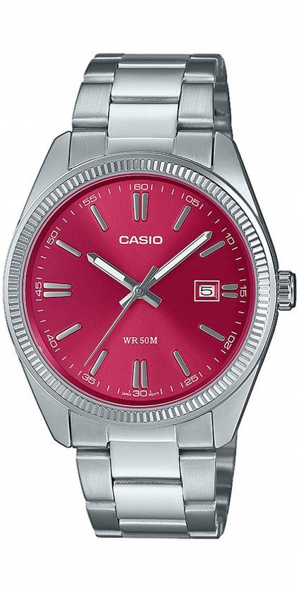 {"int": 1799, "string": null} Casio MTP-1302PD-4AVEF Timeless Collection Heren Horloge - Rood - Zilverkleurig