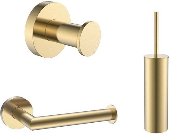 Sani Royal Toilet Accessoires Set - Geborsteld Goud - Toiletborstel, WC Rolhouder & Haak