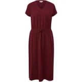s.Oliver Robe midi en coton mélangé avec cordon de serrage et col en V pour femme