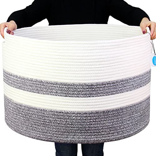 Casaphoria Grote wasmand - grote opbergmand voor deken - 22" x22"x 14" - geweven katoenen touwmand - voor dekens (pak van 1)