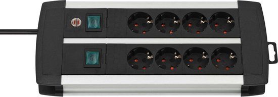 Brennenstuhl Premium-Alu-Line Stekkerdoos - 8-voudig - Zwart/Zilver - 3m