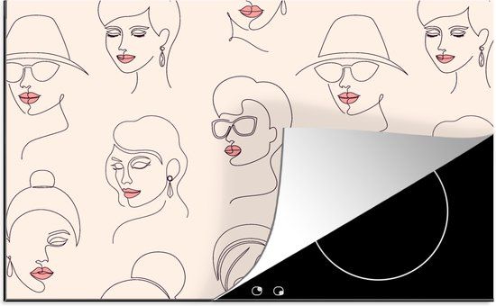 KitchenYeah® Inductie beschermer 77x51 cm - Vrouw - Line Art - Pastel