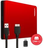 VisiQuality High-Speed Externe Harde Schijf 750 GB - Draagbare Harde Schijf USB 3.0/C - Voor Windows & Mac - Geschikt voor Gameconsoles - Compact - Met handleiding - Rood