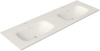 Saniclass Flow Meubelwastafel - 141x46x1.5cm - overloop - 2 wasbakken - 2 kraangaten - solid surface wit mat