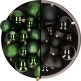 Kaemingk B.V. Kerstversiering boules de Noël en plastique mélange de couleurs noir/vert foncé 4-6-8 cm paquet de 68x pièces