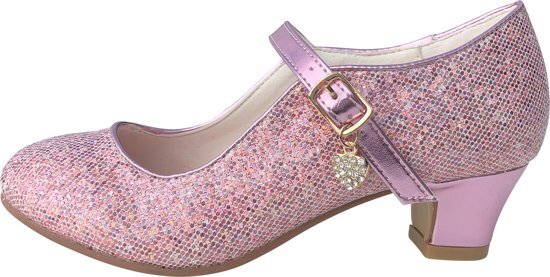 Spaansejurk NL Spaanse Prinsessen schoenen roze glamour glitterhartje maat 32 - binnenmaat 21 cm - bij jurk