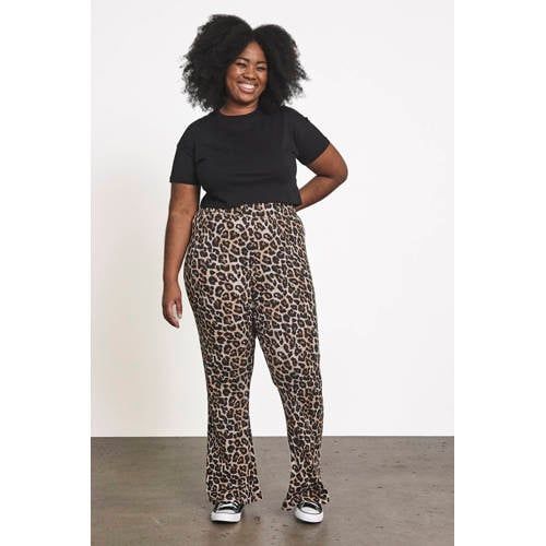 NOISY MAY Curve High Waist Flared Leggings - Animal Print - Brown/Black