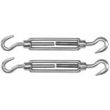 AMIG Spanschroeven/draadspanner met haak/haak - 2x - 11cm - 316L RVS - 120kg - M6 schroefdraad