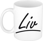 Bellatio Decorations Liv Naam koffiemok - beker - met sierlijke letters - wit