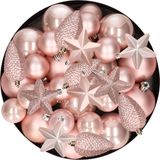 Decoris Kaemingk B.V. Kerstversiering kunststof kerstballen/hangers lichtroze 6-8-10 cm pakket van 62x stuks