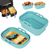 Alyvisun Air Fryer Siliconen Pot, 2 Stuks Airfryer Vormpjes Herbruikbare Mandjes Heteluchtfriteuse Rechthoekig Opvouwbare Tray Basket Liners voor Lucht Frituur, Oven, Magnetron (Blauw)