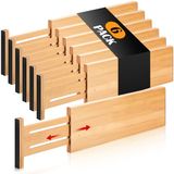 Fabsome lade-opbergsysteem, 6 stuks, 11,8 cm hoog, verstelbaar van 31,8–43,2 cm, bamboe ladeverdelers voor kleding, houten indelers voor de kledingkast, babykamer-organisatie met zachte schuim-einden