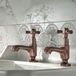 Hudson Reed Earlham Robinet de lavabo avec poignées en croix 2 trous Style Art déco années 1920 - Bronze brossé